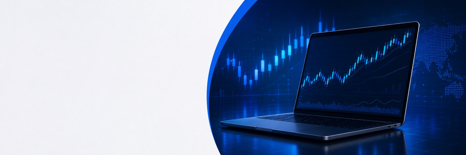 Laptop displaying an abstract market chart in TradeJIT blue